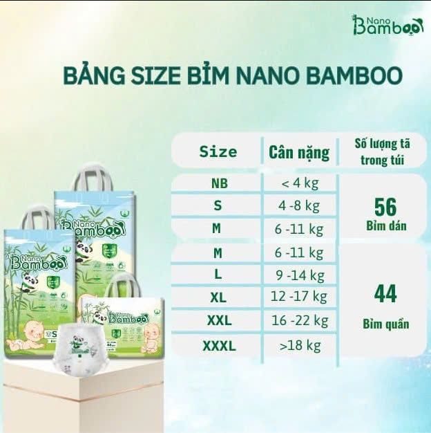 Bỉm Dán Size S - NANO BAMBOO (56 miếng)